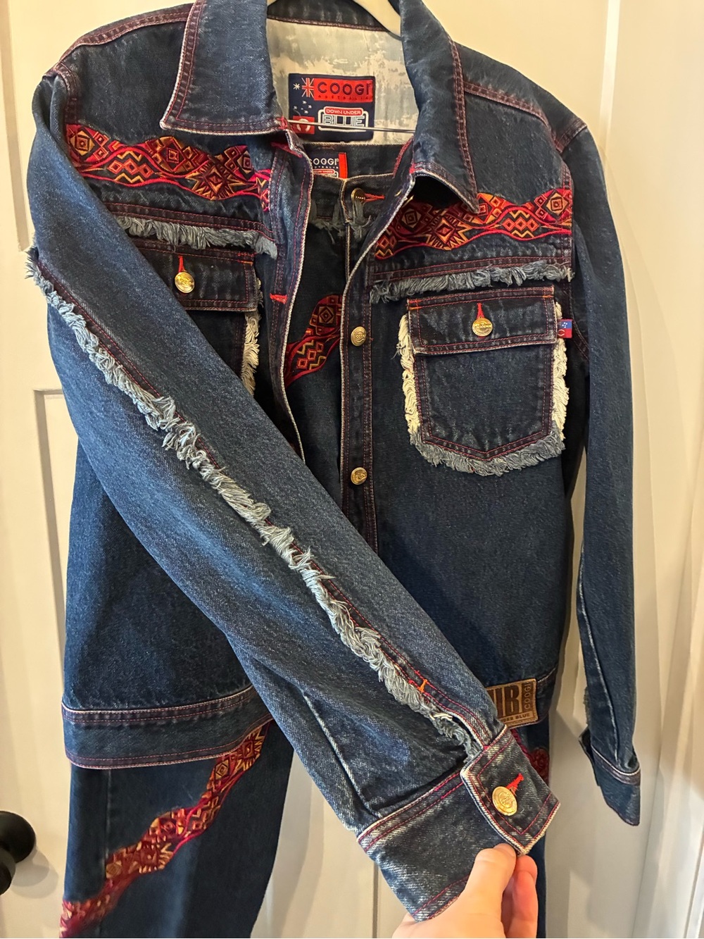 COOGI Dark Blue Denim 2-Piece Matching Set with Red Trim - Picture 2 of 10